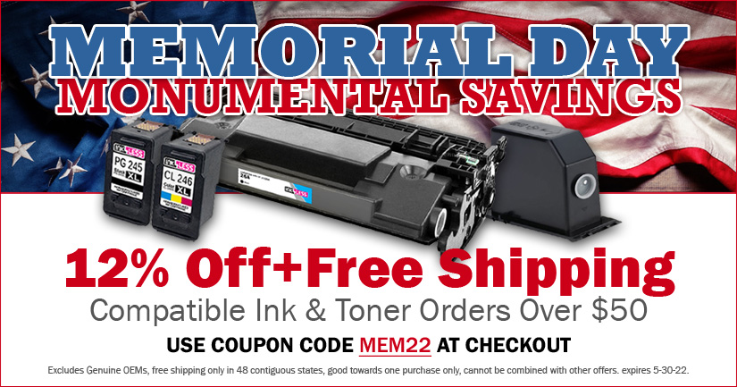 Get 12% Off + Free Shipping on Ink & Toner Orders Over $50 (excluding genuine OEM cartridges)